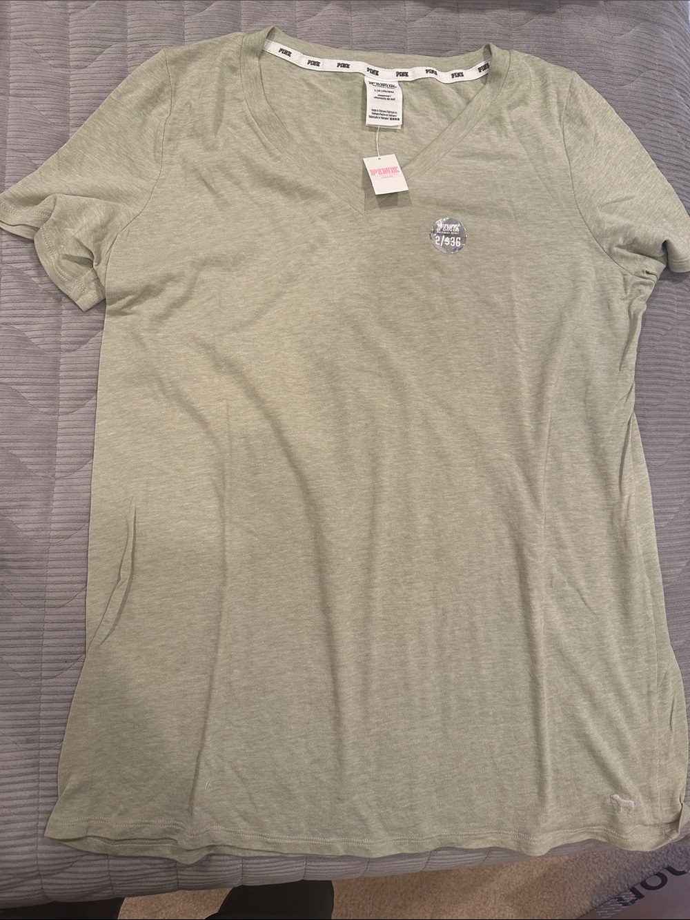 PINK Victoria's Secret Light Sage Green Short Sleeve Tee
